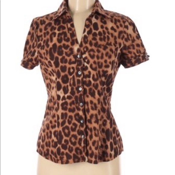 EXPRESS Leopard Print Button Down Blouse- Small - Picture 4 of 8